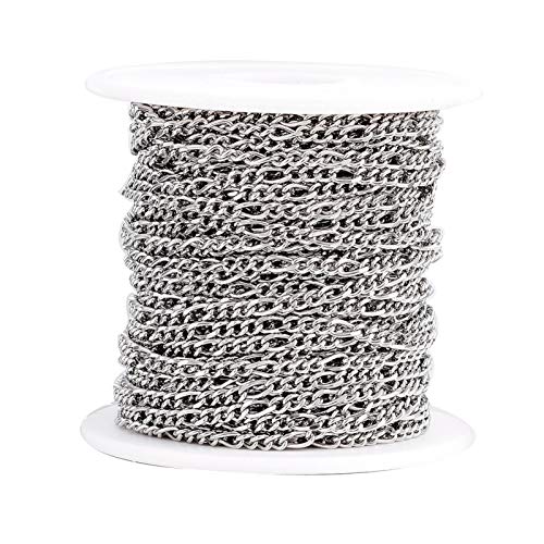 Pandahall 82 Feet 304 Stainless Steel Figaro Chains 4-6x3x0.8mm Unwelded Oval Metal Twisted Curb Chains with Spool for Jewelry Making