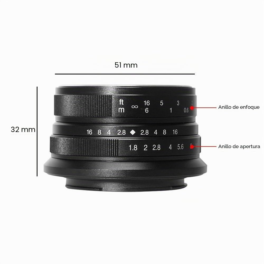 7artisans Lente fija manual de 25 mm F1.8 APS-C para cámaras Fuji X-A1 X-A10 X-A2, X-A3 X-AT X-M1 XM2 X-T1 X-T10 X-T2 X-T20 X-Pro1 X-Pro2 X-E1 X-E2 X-E2s (negro)