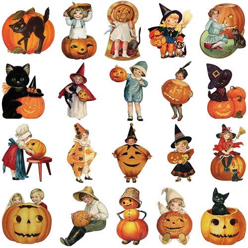 K1tpde 24PCS Vintage Halloween Cutout Home Decoration Pumpkin Witch Cutout Decor Large Size Halloween Cutouts Cardstock Retro Victoria Cut-Outs Cardboard Trick or Treat Holiday Party Decorations