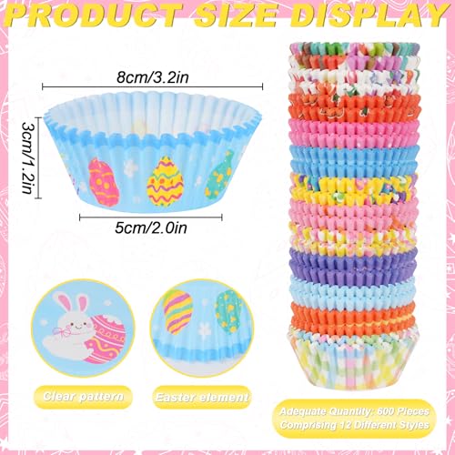 Image of 600 Pack Easter Cupcake Liners Baking Cups Standard Size Muffin Liners for Easter Spring Birthday Party Candy Cake Decorations Supplies(12 Styles)