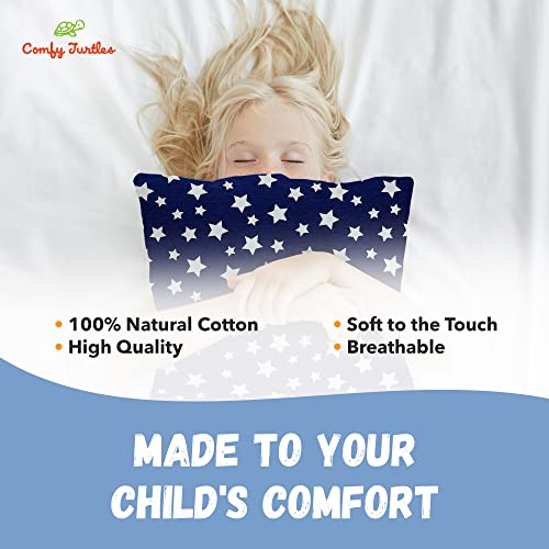 Comfy Turtles 13 X 18 Inch Toddler Size Pillowcase - Natural Cotton - Pillow Cover For Children, Boys, Girls & Kids - For Sweet Dreams, Sleeping & Travel - Soft & Breathable - Navy Blue Stars #TOP3