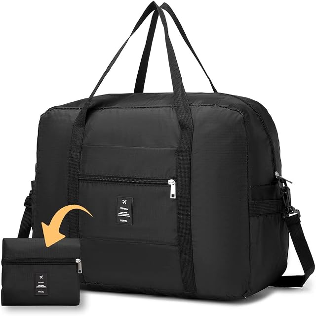 BAGZY Cabin Bag 45x36x20 New Easyjet Foldable Travel Duffel Bag Luggage Sports Holdall Gym Waterproof Carry on Bag Lightweight Large Capacity Overnight Weekender Shoulder Bag Handbags (Black)