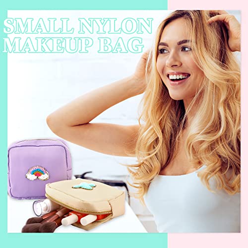Sumind 9 Pieces Nylon Mini Preppy Makeup Bag Chenille Letter Cosmetic Bag Travel Small Makeup Pouch Bag Toiletry Bag with Zipper for Women 9 Colors4