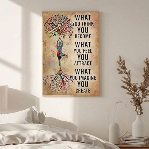 Image murale coloree d'arbres et citation yoga pour rompre le stress