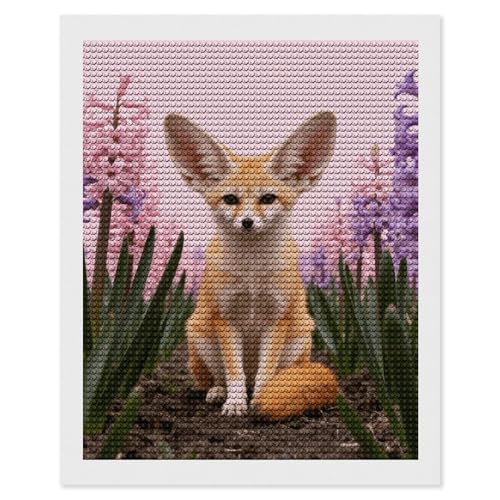 Kit art diamant DIY jacinthes roses Fennec pour créer un tableau mural