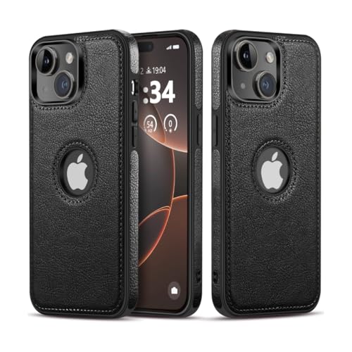 Hemduty Logo Visible Compatible with iPhone 13 Mini Case Luxury Vegan Leather Ultra Slim Business Cover 2021 5.4 Inch (Black)