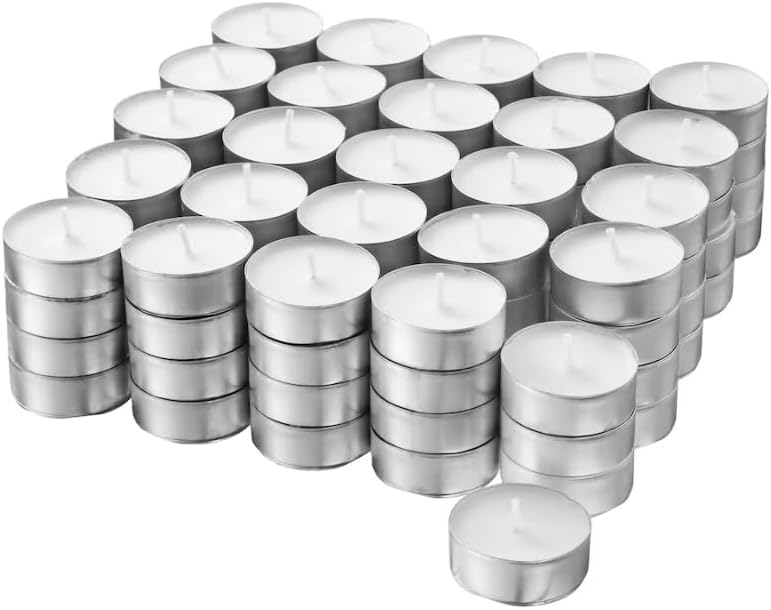 8 Hour (100 Pack) Long Burning Unscented Tea Light Candles Long Lasting Cotton Wicks Ideal for Weddings Birthdays Parties Restaurants Massage Parlors Spa by AEROLUGG