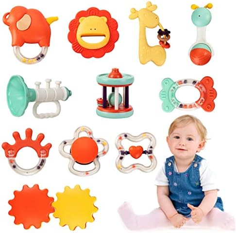 EFOSHM Baby Toys 6 to 12 Months, 11PCS Baby Rattles Toys Set, Newborn Teething Toys 0-6-12 Months, Infant Spin Rattle Musical Toys, Sensory Toy 6 to 12 Months, Early Educational Toys with Storage Box