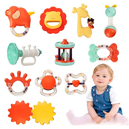 Efoshm Baby Toys 6 To 12 Months, 11Pcs Baby Rattles Toys Set, Newborn Teething Toys 0-6-12 Months, Infant Spin Rattle Musical Toys, Sensory Toy 6 To 12 Months, Early Educational Toys With Storage Box #TOP2