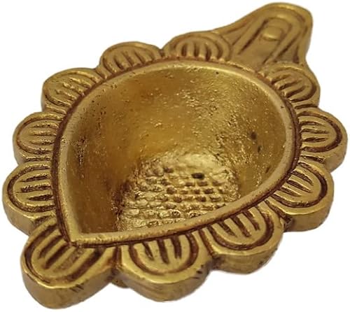 BHHROOM Lámpara de aceite de latón dorado, forma de gota, borde tallado, Akhand, Jyot Pooja, templo de trabajo Mandir, decoración Diyas para regalo