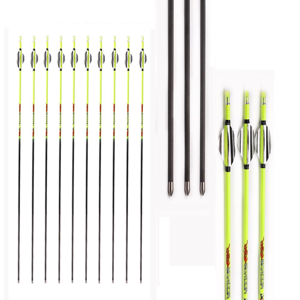 12pz Argento Spirale Piuma Frecce in Carbonio, ID 4.2mm Spine 400 500 600 700 800 900 1000, per Archi ricurvi Archi Compound Tiro con L'Arco