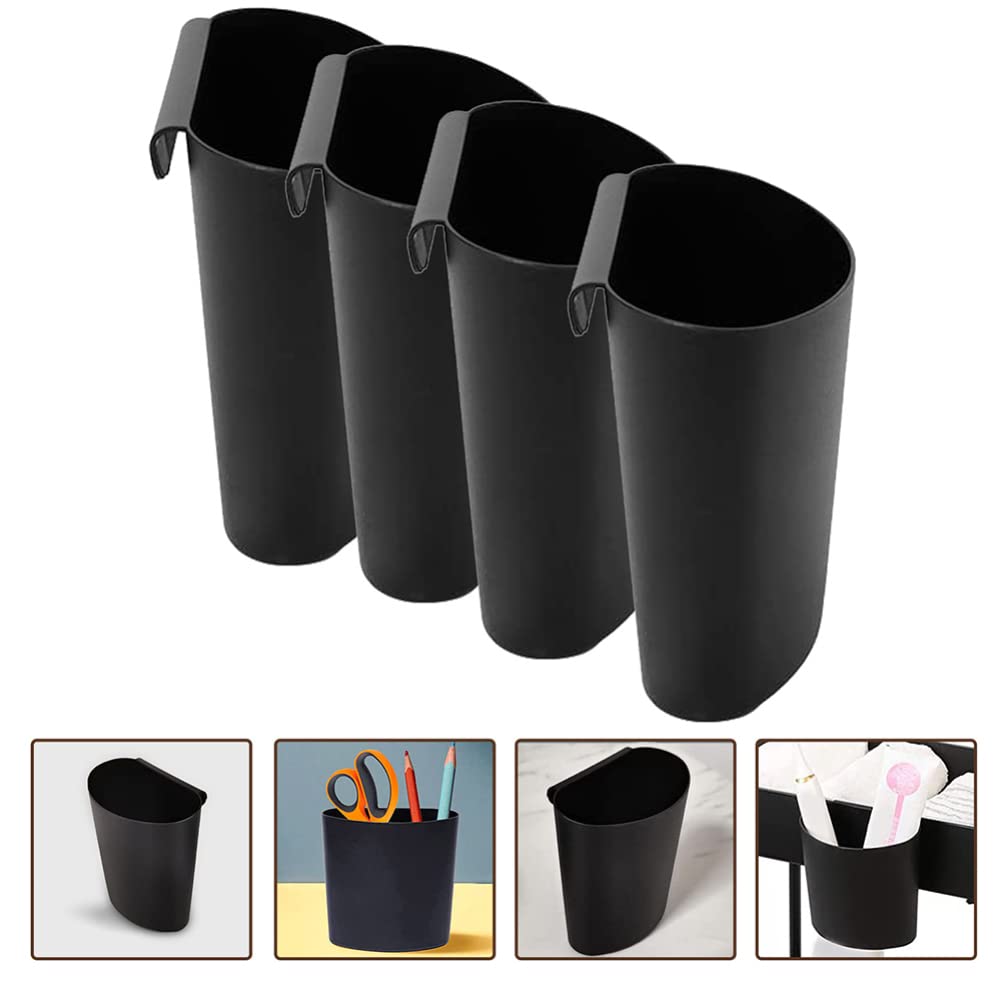 Kichvoe 4pcs Hanging Cup Holder Rolling Cart Accessories Trolley Basket Utility Cart Storage Bins Hanging Flower Pots Make Up Pencil Holder Hanging Buckets Container Black