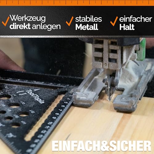 Zimmermannswinkel 180mm – Präzises Anschlagwinkel Set mit Tieflochmarker, Exakter 90 Grad Tischlerwinkel als Werkzeug für Holzbearbeitung, Metall & mehr, Geschenk für Zimmerer, Schreiner & Heimwerker