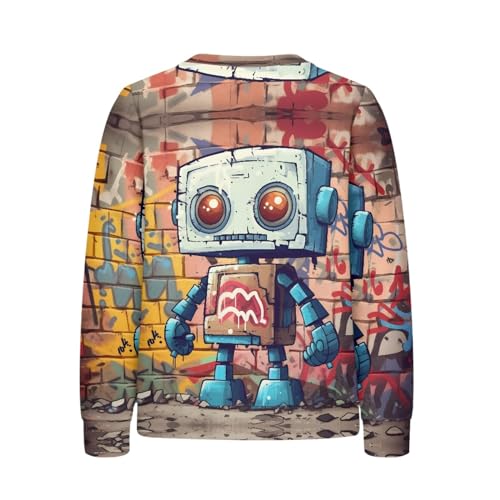 JooMeryer Teens Boys Girls Funny 3D Cartoon Robot Print Long Sleeve Crew Neck Sweatshirts2