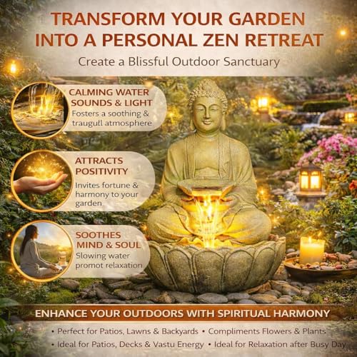 Image of 3 Feet Kamal Buddha Water Fountain for Home & Garden|Fiber Buddha Fountain with LED Light|Indoor Outdoor Fountain for Vastu & Positivity (Royal, 3 Feet Kamal Buddha Fountain)