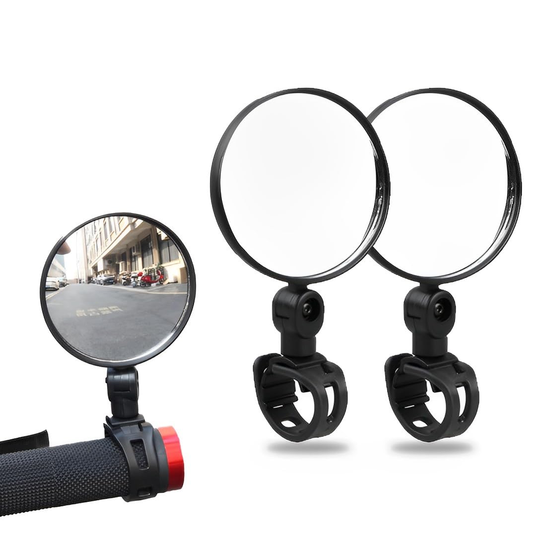 2 piezas bicicleta espejo retrovisor, 360 ° ajustable y giratorio, universal gran angular espejo de bicicleta para bicicletas de montaña, bicicletas de carreras, manillar