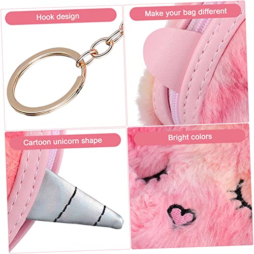 2pcs Plush Unicorn Coin Purses for Girls Cartoon Zipper Change Pouches Soft Furry Design for Coins Cards and Items Birthday Party Favors4