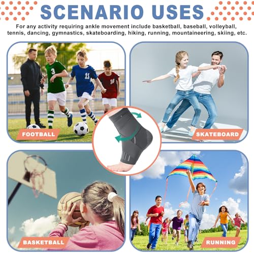Image of Tarpop 1 Pair Ankle Brace for Kids Compression Ankle Sleeves Adjustable Foot Support Brace Elastic Guard for Children Boys Girls Sports Running Jogging Dance Fitness Gymnastics(Grey,Small)