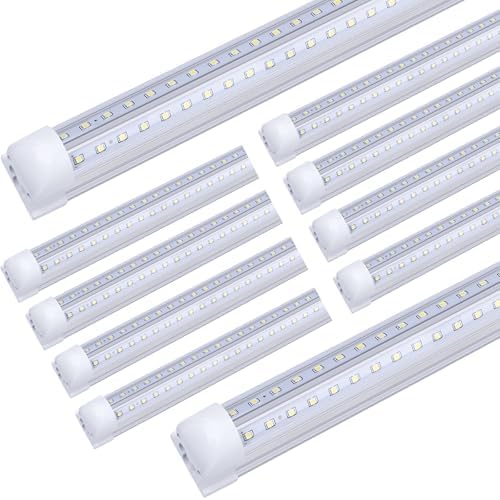 LED Shop Light 4FT 10 Pack, 40W 5400LM 6000K Linkable Warehouse Light Fixtures, T8 V Shape High Output Clear Cover Plug and Play, 4 Foot LED Garage Light for Basement
