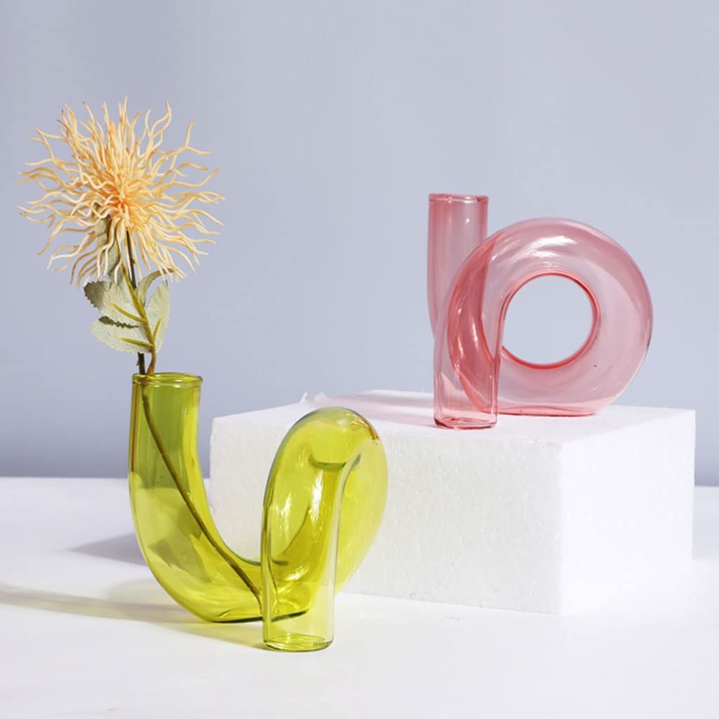 Wazon Dekoracyjny Nordic Creative Waze Przezroczyste Szklane Wazony do Wesele Decor Centerpiece Tabletop Suszone Kwiat Terrarium Pojemniki Dekoracja Domu(Pink)