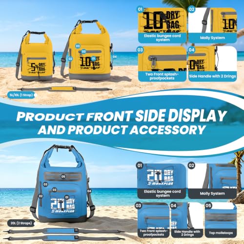 Image of Dry Bag Waterproof,5L /10L /20L /30L /40L /55L Roll Top Dry Bag Backpack with WaterProof Phone Case for Swim,Kayak