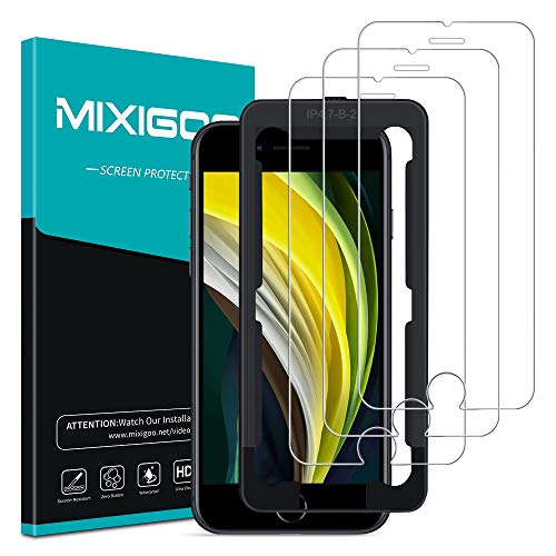 mixigoo Protector Pantalla para iPhone SE 2020/8/7/6s (4,7''), [3 Piezas] Cristal Templado iPhone 7 [Marco Instvalación Fácil] Anti-Burbujas Anti-arañazos Vidrio Templado iPhone SE 2020/8/7/6s