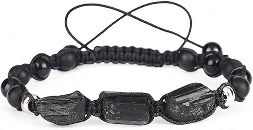 Natural áspero negro turmalina curativa piedra de piedra curativa ónix mate cuerda de nailon de lava alternativa unisex ajustable macramé pulsera de