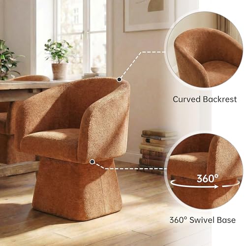 Image of VKNOW Upholstered Swivel Dining Chairs Set of 2 with Barrel Back and Arm | Modern Accent Arm Chair with Thickened Cushion, Soft Chenille Fabric, for Dining Room, Living Room, Vanity, Orange