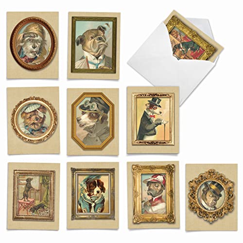 The Best Card Company - 10 Boxed Note Cards Blank (4 x 5.12 Inch) - Bulk Assorted Cards, Vintage Pictures - Vintage Pup Portraits M1738BN-NB