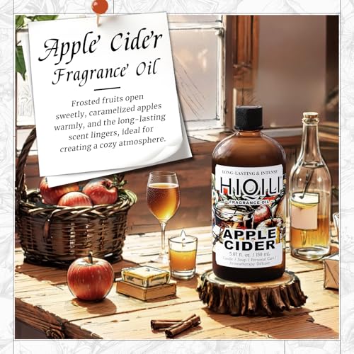 Image of HIQILI Apple Cider Fragrance Oil for Diffuser, Candle & Soap Making | for Home, Car & Office Essential Oil Aromatherapy, Luxury Wine Scented - 5.07 Fl Oz / 150 ML
