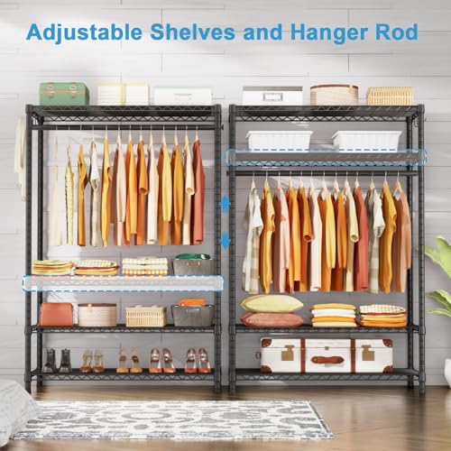 Ulif H4 Plus Portable Closets, 4-Tier Clothes Garment Rack for Bedroom and Cloakroom, Metal Clothing Storage and Organizer Wardrobe System, 45\" W x 14\" D x 76.4\" H, Load 522lbs, Black - Thumbnail 4