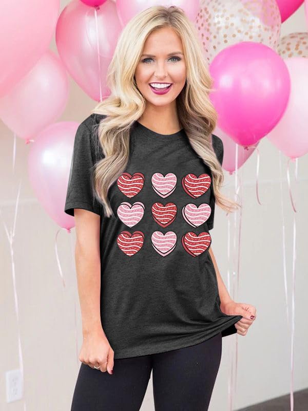 Valentine Shirt for Women Candy Heart Print T-Shirt Casual Short Sleeve Love Heart Tee Tops - Image 5