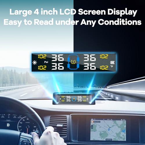 RV Tire Pressure Monitoring System, 4-Wheel Real Time Wireless TPMS for Cars, SUVs & Light Trucks (0-6 BAR, 0-87 PSI, Solar/USB Charging) with 10 Tire Repair Rubber Nails ±0.1 BAR - Image 3