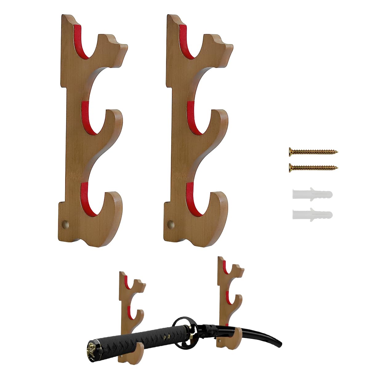 Suerhatcon Sword Stand Wall Mount 3 Tier Katana Display Holder for Samurai Sword, Lightsaber, Cosplay Blade (Brown)