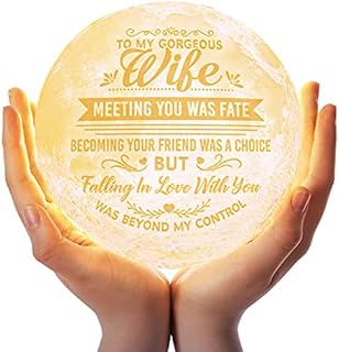Valentines Day Gifts for Wife - Engraved Moon Lamp Night Light Gifts for Wife-3D Printing Touch Control with Solid Wood Scaffold Anniversary Wedding Gifts for Wife Birthday Christmas Presents for Wife