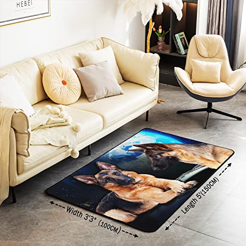 Loussiesd German Shepherd Rugs for Living Room Bedroom Cute Dog Area Rug Mat Decor Extra Soft Fleece Accent Rug for Room Living Room Bedroom Area Rugs 100 * 150cm - Image 3