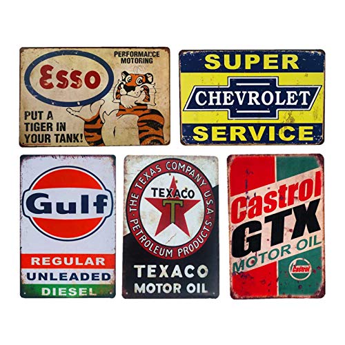 Makkalensau 5 pièces-Essence Moteur Huile Garage Service rétro métal Signe étain Signe Plaque Mur décoratif Art Affiche 20x30 cm DarkKhaki Cover