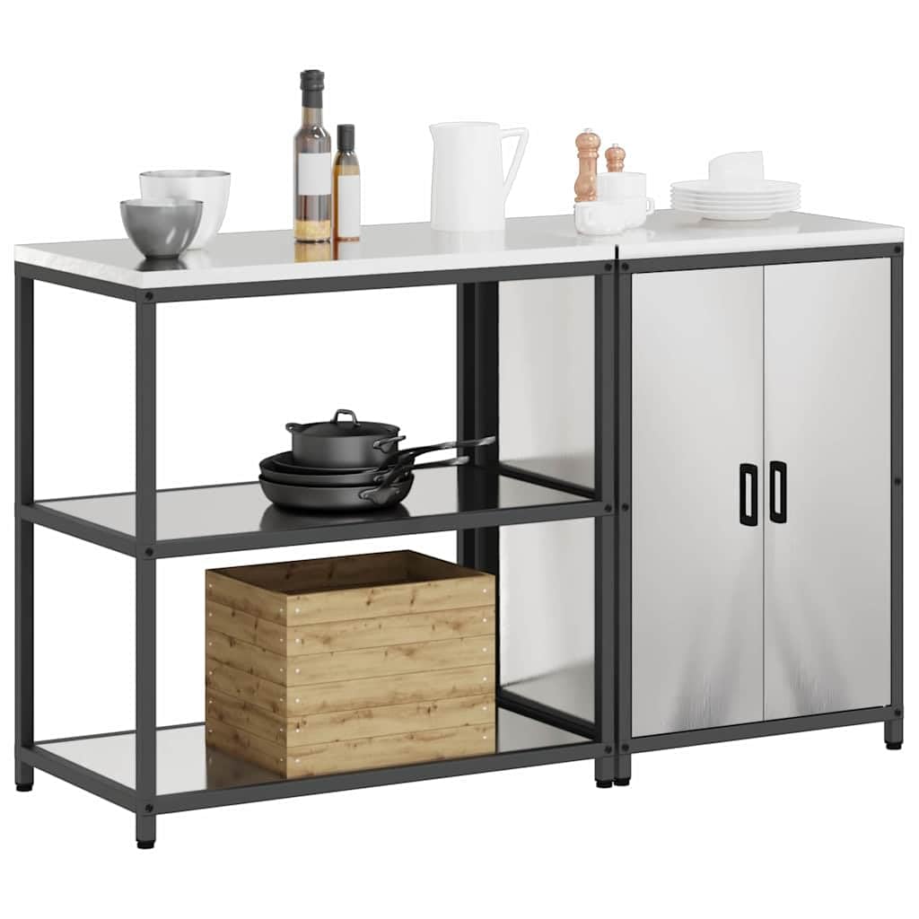 Hattem Lot de 2 armoires de cuisine en acier inoxydable argenté