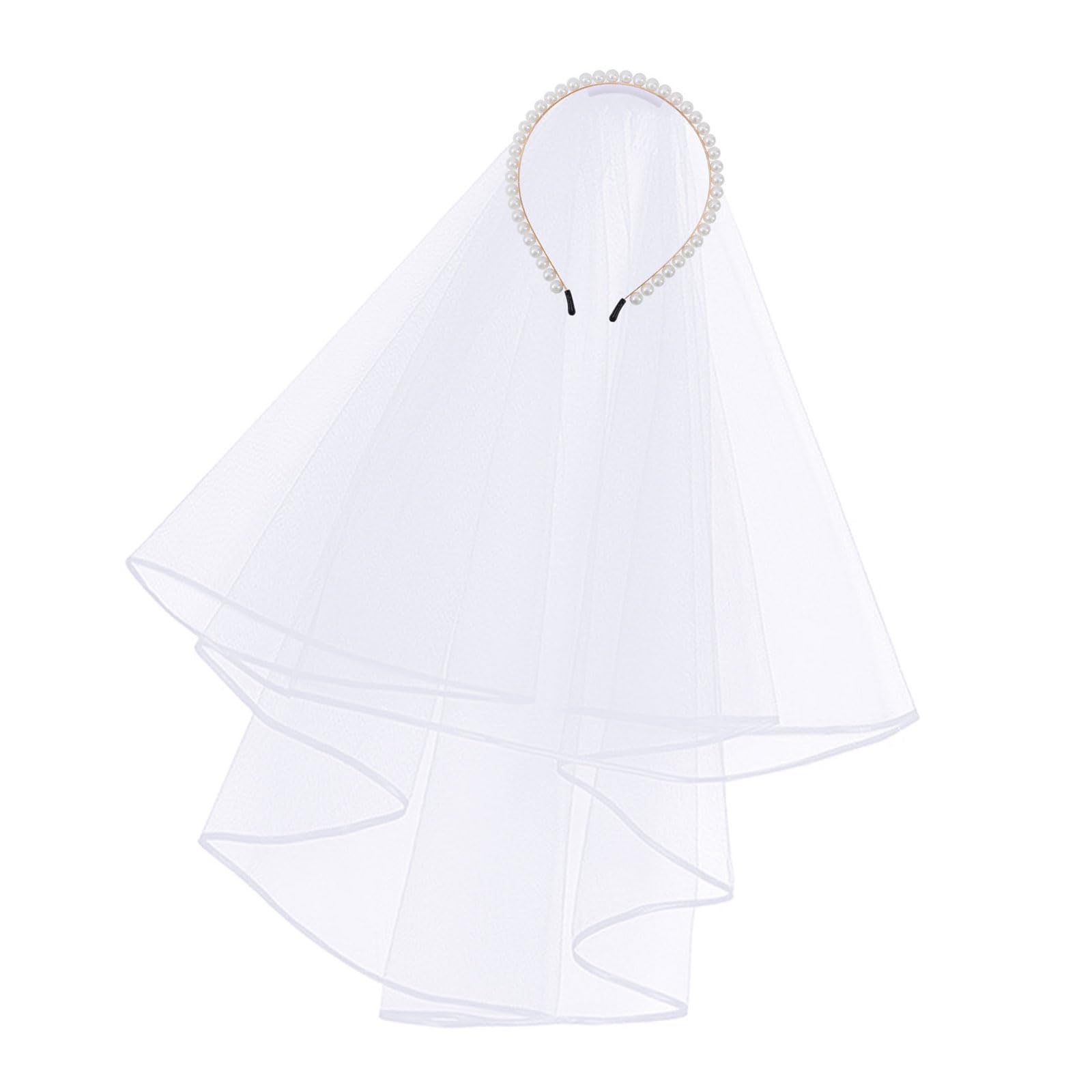 Kmgdm Women's Pearls White Elegant Pearls Headband With Veil For Bridal Wedding Party Photography Accessories Comfortable And Secure
