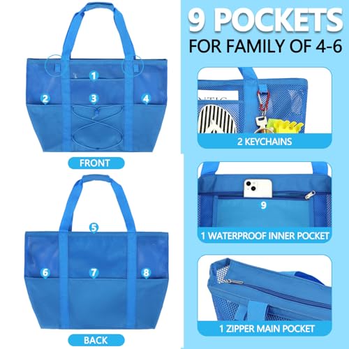 Image of Fammart Large Mesh Beach Bag for Women, Oversized Beach tote Swim Pool Bag