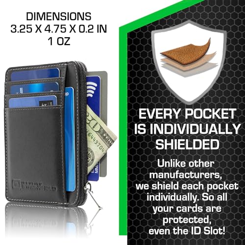 ID Stronghold RFID Front Pocket Wallet Mini Minimalist Wallet Slim Wallet Genuine Leather with Zipper, Small Black2