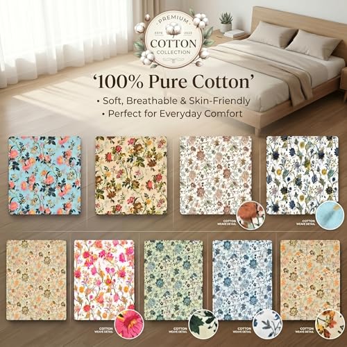 Image of Mafatlal Saanjh 144 TC Cotton Double Bedsheet 90x100 Inch | Bright Floral Bed Sheet for Double Bed | Smooth Cotton Comfort | 2 Pillow Covers Included | Amber Yellow