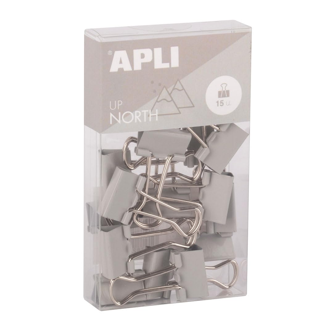 APLI 19982 - Pinces à Clips en Acier Trempé 19 mm - Pack de 15 en Couleur Grise - Design Minimaliste, Organisation Moderne - Accessoires de Bureau Upnorth
