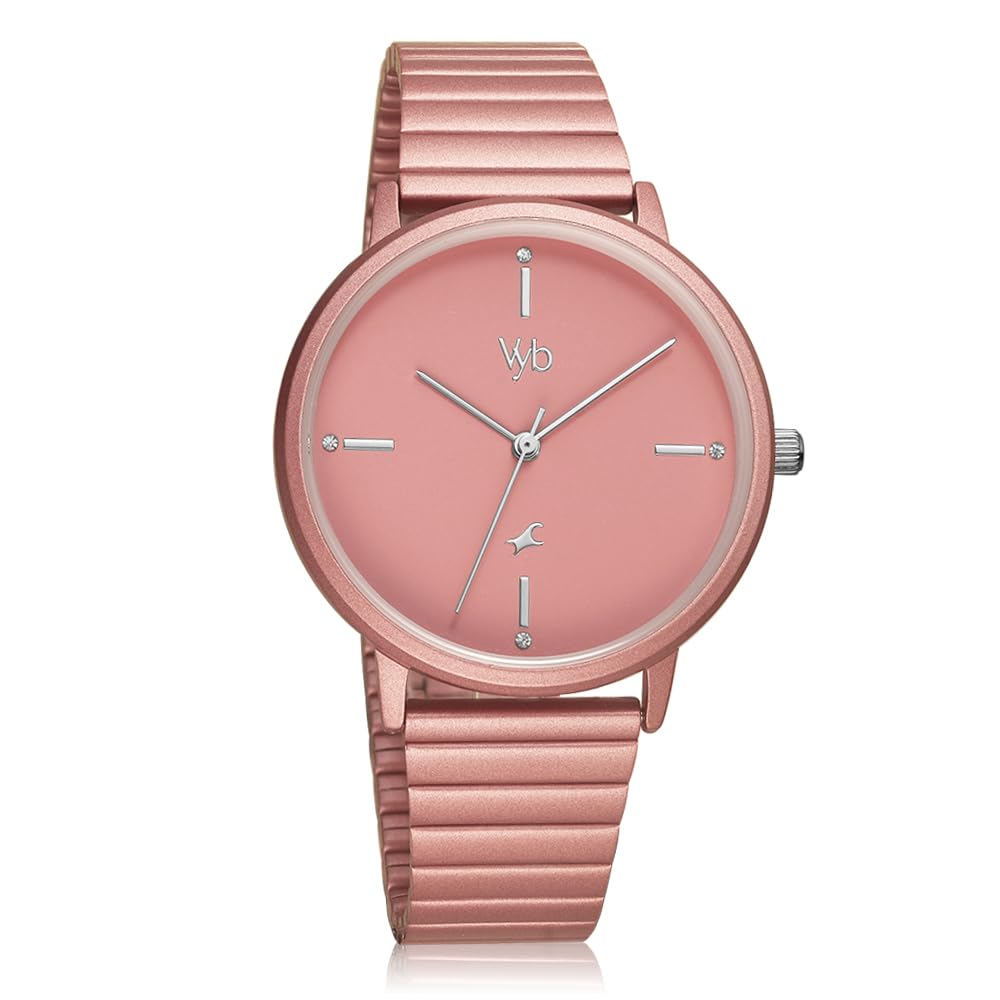 Fastrack Vyb Bliss Quartz Analog Pink Dial Stainless Steel Strap Watch for Girls-FV60021KM04W