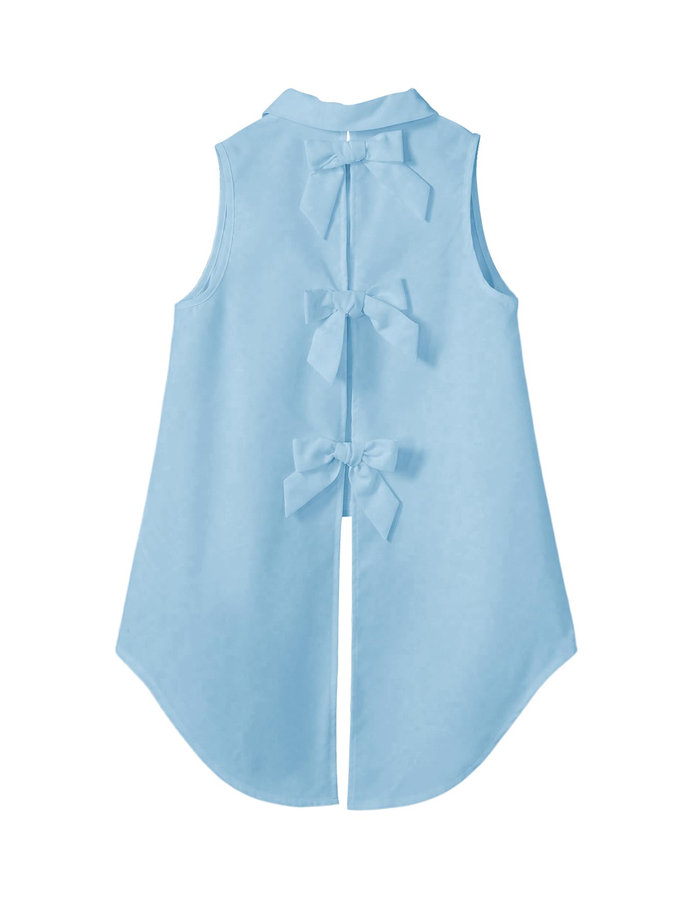 Verdusa Girl's Button Front Bow Back Sleeveless Shirt High Low Asymmetrical Hem Blouse Top