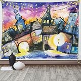 ABAKUHAUS Abstrakt Wandteppich & Tagesdecke, Stadt Nacht Aquarell, aus Weiches Mikrofaser Stoff Wand Dekoration Für Schlafzimmer, 230 x 140 cm, Mehrfarbig
