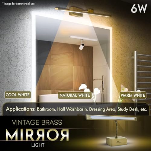 Image of Murphy 6W Colour Changing 3in1 Brass Finish LED Mirror Light (Cool White, Warm White, Neutral White) | Adjustable Angle | Modern Vanity /Dressing /Bathroom Wall Light-Pack of 1