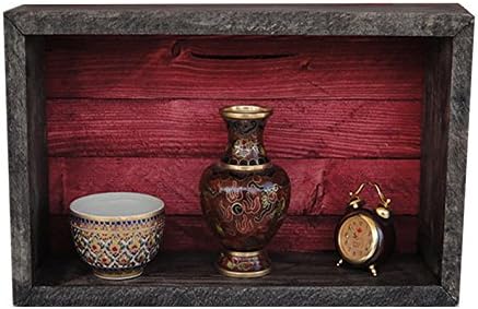 Wood/Wooden Shadow Box Display With Backing - 16" x 6" - Two Tone - Ebony Black/Barn Red - Rustic Decorative Reclaimed Distressed Vintage Appeal