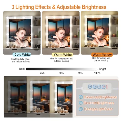 Puselo Dressing Table with Mirror and Lights,White Vanity Desk with Mirror and 4 Drawers, 10 LED Lights,3 Light Colours Adjustable Brightness,Modern Vanity for Women Girl Bedroom - Cosy Home Interiors Puselo Dressing Table with Mirror and Lights,White Vanity Desk with Mirror and 4 Drawers, 10 LED Lights,3 Light Colours Adjustable Brightness,Modern Vanity for Women Girl Bedroom - Image 6