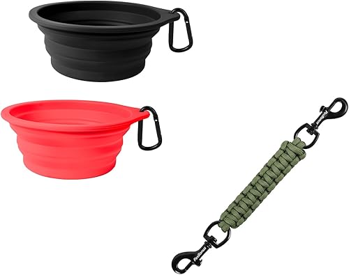 PetBonus 2-Pack Silicone Collapsible Dog Bowls and Dog Collar Safety Clip